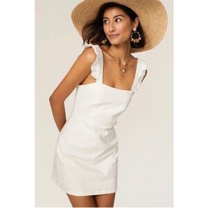 SHOW ME YOUR MUMU Ruthie Ruffle White Denim Mini Sheath Dress Small
